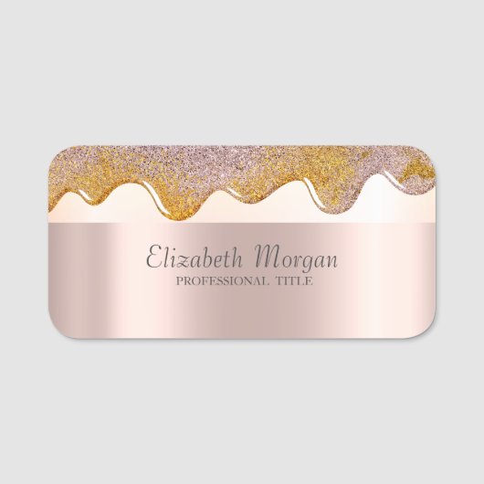 Porte-nom Rayures tendance gouttes d'or rose (Devant)