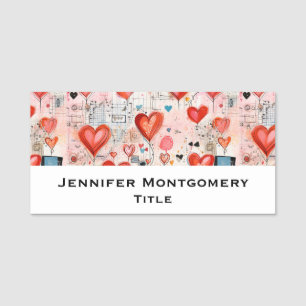 Porte-nom Red Hearts Whimsical Love Motif