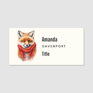 Porte-nom Renard mignon avec une écharpe rouge Image d'autom