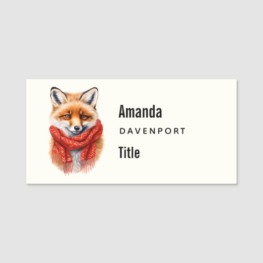 Porte-nom Renard mignon avec une écharpe rouge Image d'autom (Devant)