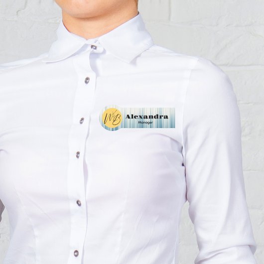 Porte-nom Rétro Bleu clair Moderne Restaurant Employé