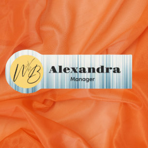 Porte-nom Rétro Bleu clair Moderne Restaurant Employé