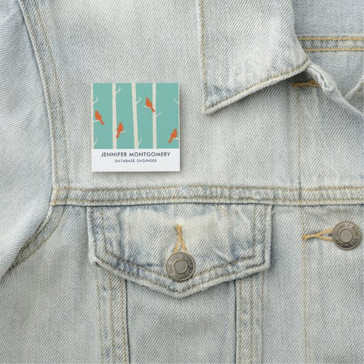 Porte-nom Rétro Orange Birds on Birch Trees (En situation)