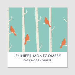 Porte-nom Rétro Orange Birds on Birch Trees