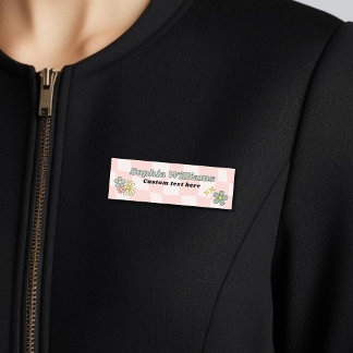 Porte-nom Rétro rose damier ondulé