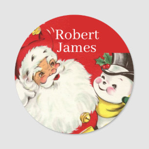 Porte-nom rétro vintage Noël Père Noël snowman ajouter nom