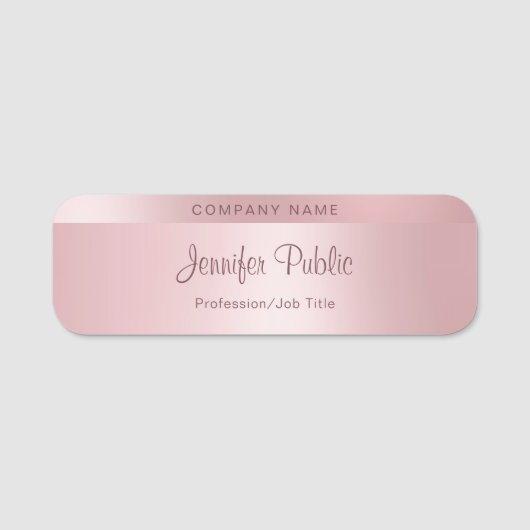 Porte-nom Rose Gold Elegant Calligraphy Name Script tendance (Devant)