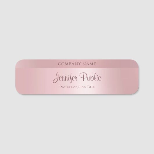 Porte-nom Rose Gold Hand Script tendance Modèle moderne (Devant)