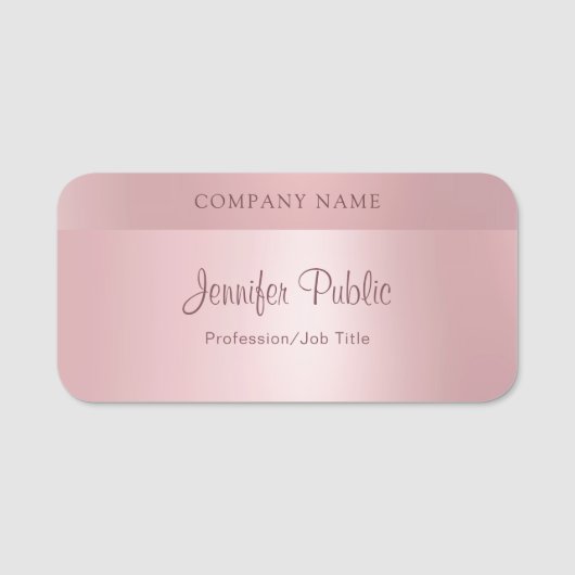 Porte-nom Rose Gold Modern Élégant Script manuscrit tendance (Devant)