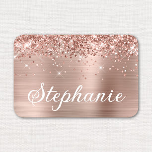 Porte-nom Rose Gold Pailleté et Feuille de Première