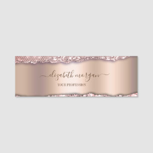Porte-nom Rose Gold Tendance Diamants Paillettes Monogramme