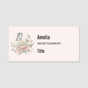 Porte-nom Rose Magique et Papillon Couleurs Pastel Entrepris