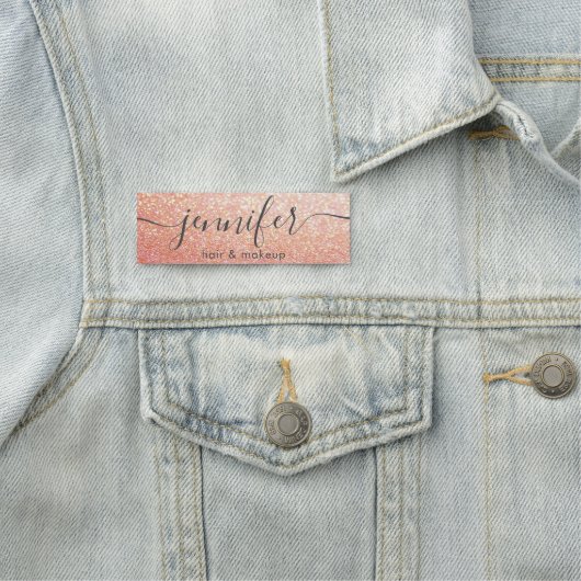 Porte-nom Rose or glittery script tendance (En situation)