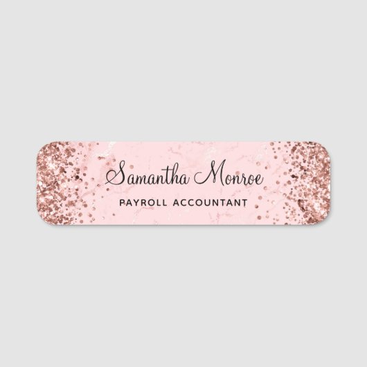 Porte-nom Rose Parties scintillant or en marbre rose (Devant)