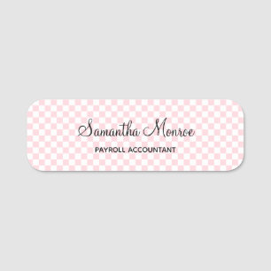 Porte-nom Rose pastel et damier blanc