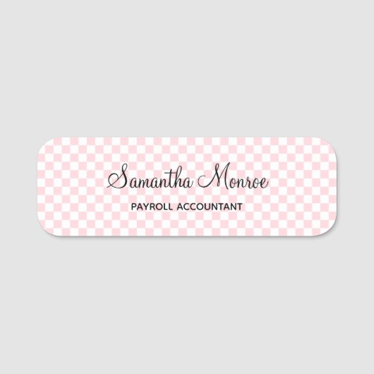 Porte-nom Rose pastel et damier blanc (Devant)