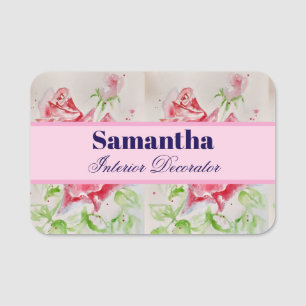 Porte-nom Rose rouge Aquarelle Rose Rose Floral