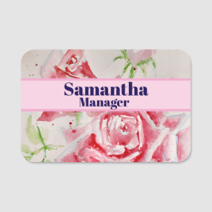 Porte-nom Rose Rouge Chic Démodé Roses Aquarelles Floral Ros