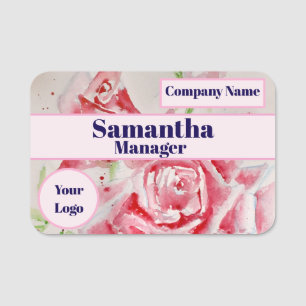 Porte-nom Rose rouge Shabby Chic Aquarelle Rose Rose Floral
