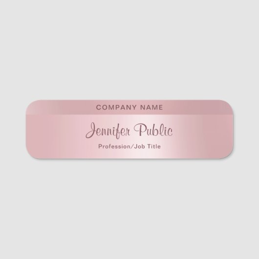 Porte-nom Rose tendance Gold Hand Script moderne élégant (Devant)