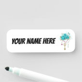 Porte-nom Roses turquoise avec touches (En situation)