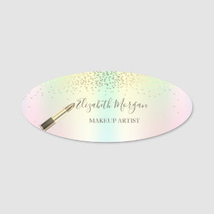 Porte-nom Rouge à lèvres élégant, Confettis, Holographique