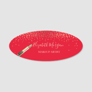 Porte-nom Rouge à lèvres élégant, Confettis , Maquilleuse,Ro
