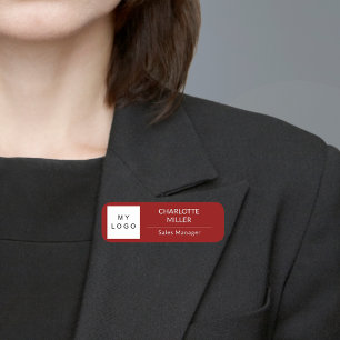 Porte-nom Rouge blanc logo entreprise employé moderne