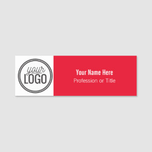 Porte-nom Rouge & Blanc Minimaliste Bloc de Couleur Professi