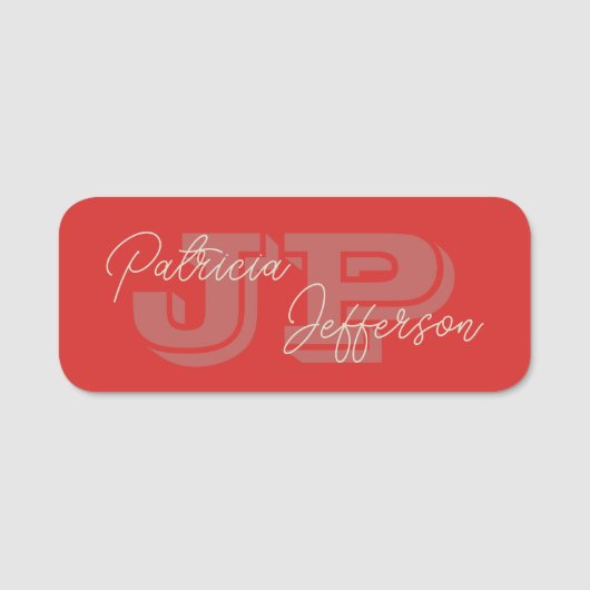 Porte-nom Rouge Tomate Monogrammé moderne : Élégant manuscri (Devant)