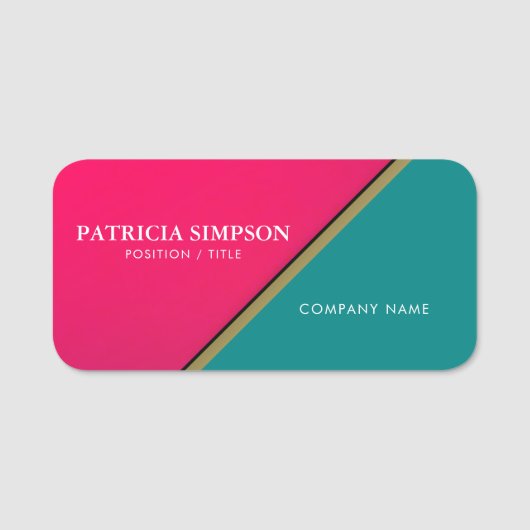 Porte-nom Ruban doré Diagonal moderne rose / bleu vert Teal (Devant)