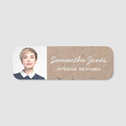 Porte-nom Rustique moderne écriture manuscrite photo Kraft C (Devant)