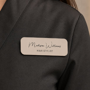 Porte-nom Salon de coiffure moderne beige