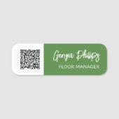 Porte-nom Script de brosse de code QR vert et blanc (Devant)
