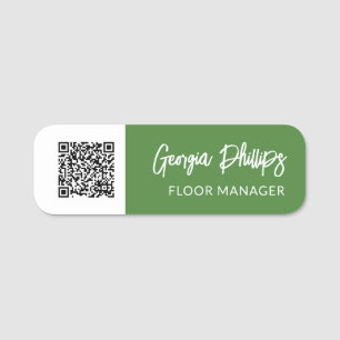 Porte-nom Script de brosse de code QR vert et blanc