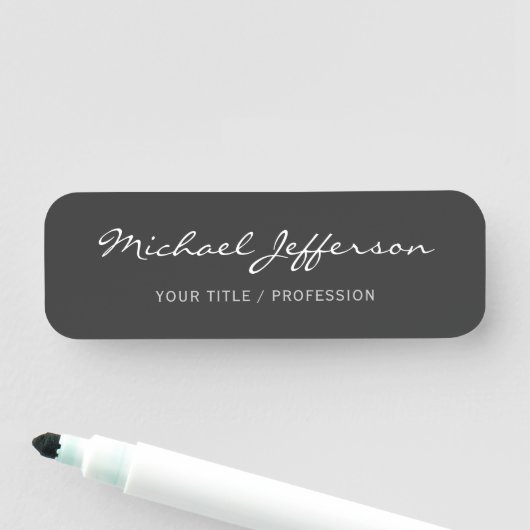 Porte-nom Script de calligraphie gris professionnel (En situation)