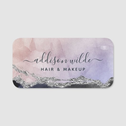 Porte-nom Script de signature aquarelle violet noir argent (Devant)