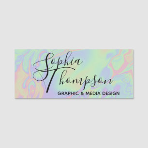 Porte-nom Script d'effet holographique moderne Rainbow Paste