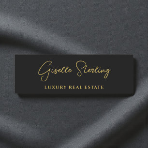 Porte-nom Script Immobilier Or Noir Luxe 