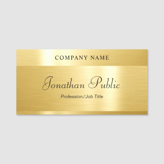 Porte-nom Script manuscrit Élégant Or Glamour Moderne (Devant)