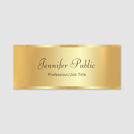 Porte-nom Script manuscrit Modèle Gold de texte personnalisé (Devant)