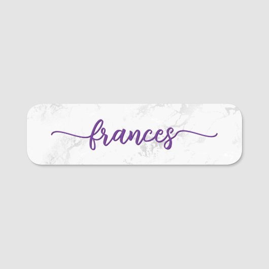 Porte-nom Script manuscrit violet Faux Marbre (Devant)