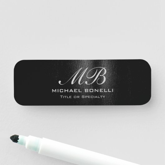 Porte-nom Script monogramme noir gris moderne mignon (En situation)