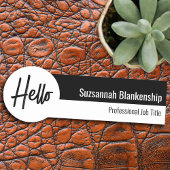 Porte-nom Script professionnel blanc et noir Hello