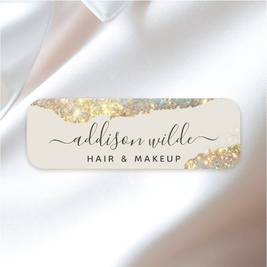 Porte-nom Script Signature Holographique Moderne Paillettes