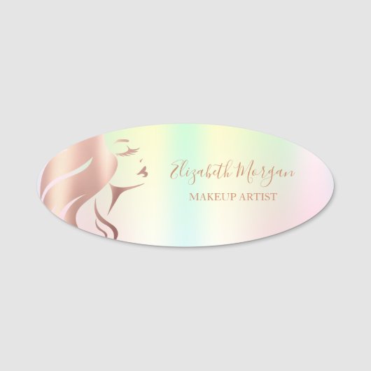 Porte-nom Silhouette Fille Face, Artiste Maquillage Holograp (Devant)