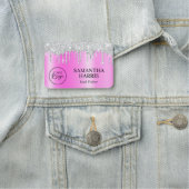 Porte-nom Silver Glitter Drips Magenta Shimmer (En situation)