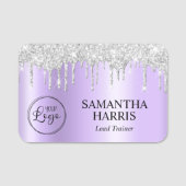Porte-nom Silver Glitter Drips Pale Lavender Shimmer (Devant)