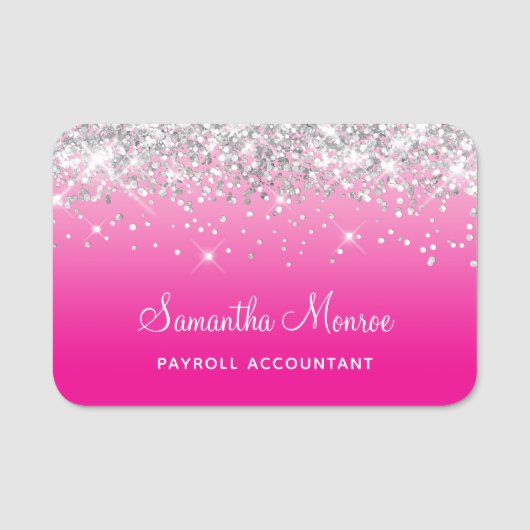Porte-nom Silver Glitter Light and Hot Pink Ombre (Devant)