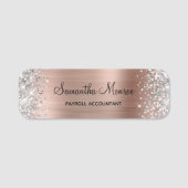 Porte-nom Silver Parties scintillant Rose Gold Nom Titre (Devant)